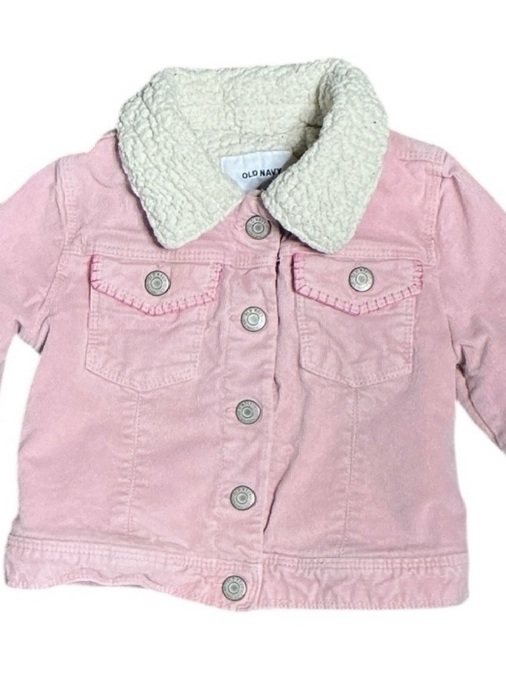 Upcycled Pink Corduroy Sherpa Kids Jacket with Sequin Butterfly - Picture 6 of 9